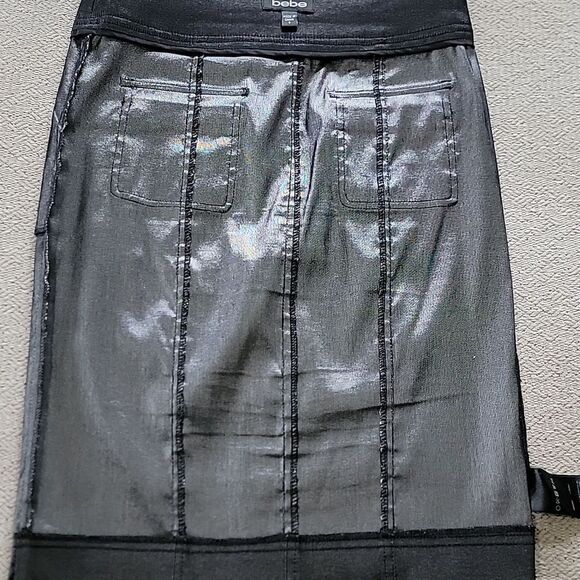 Bebe Black Shiny Metallic Pencil Skirt - Size 6 - Picture 14 of 16